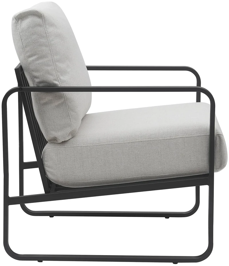 Fauteuil lounge design retro chic en tissu crème et cadre en métal noir mat 10_0002817