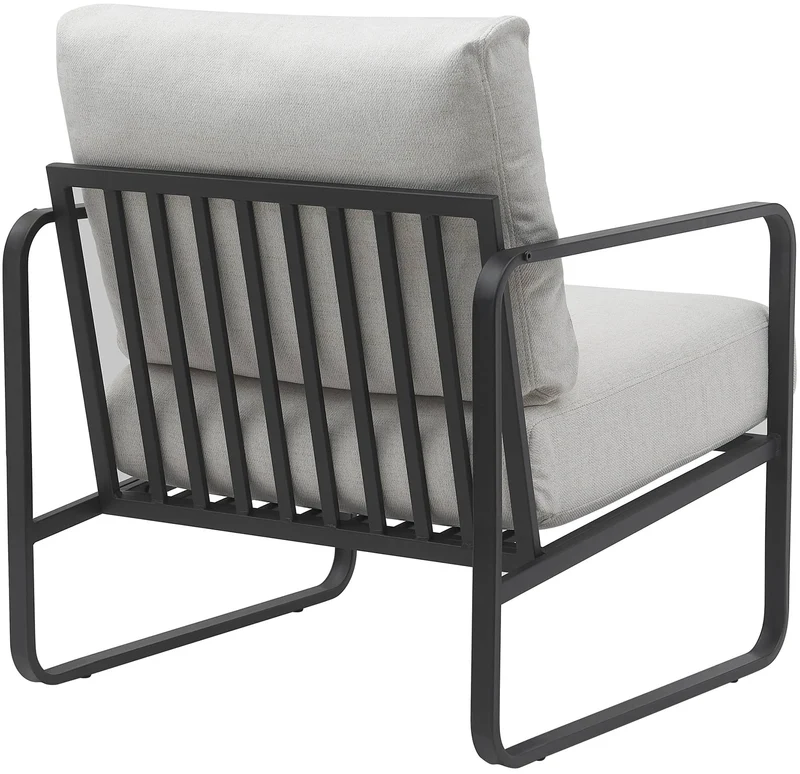 Fauteuil lounge design retro chic en tissu crème et cadre en métal noir mat 10_0002817