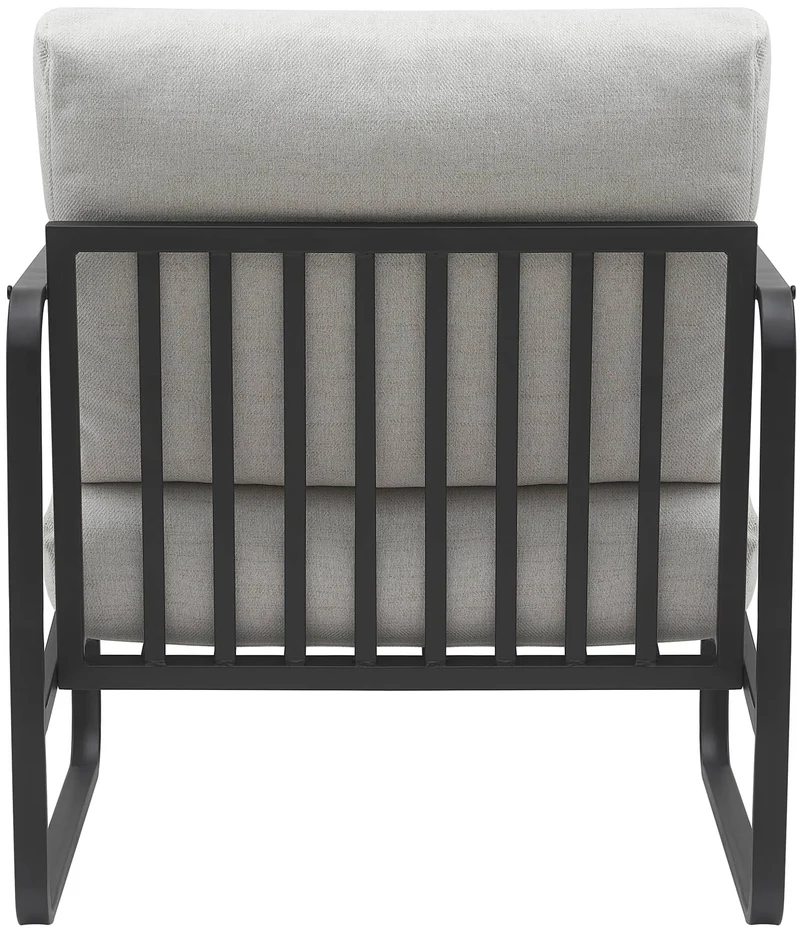 Fauteuil lounge design retro chic en tissu crème et cadre en métal noir mat 10_0002817