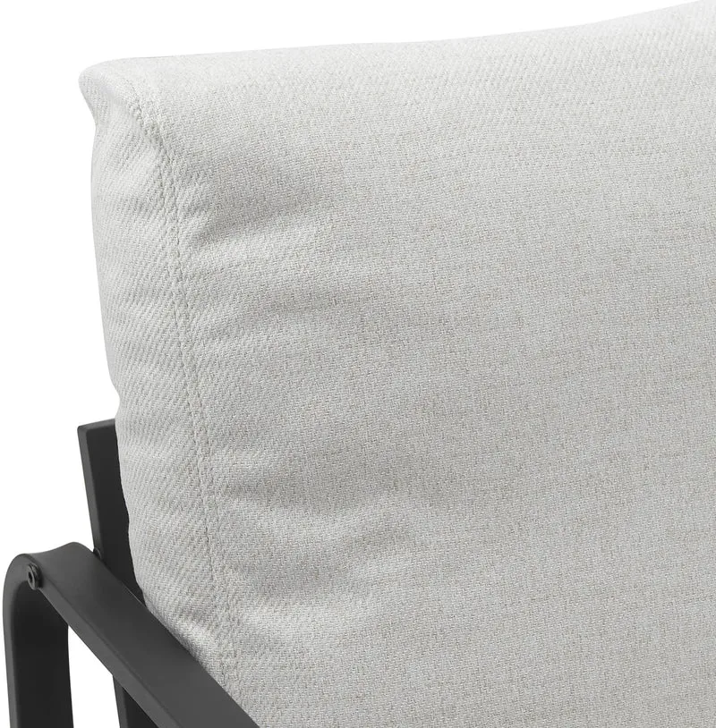 Fauteuil lounge design retro chic en tissu crème et cadre en métal noir mat 10_0002817
