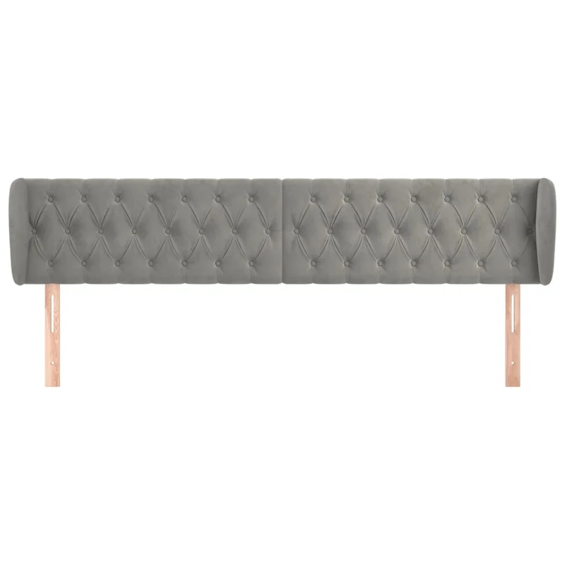 Tête de lit accessoire couchage chambre à coucher meuble capitonné avec rebord latéral 203 x 23 x 78/88 cm tissu velours gris clair TDL0205150