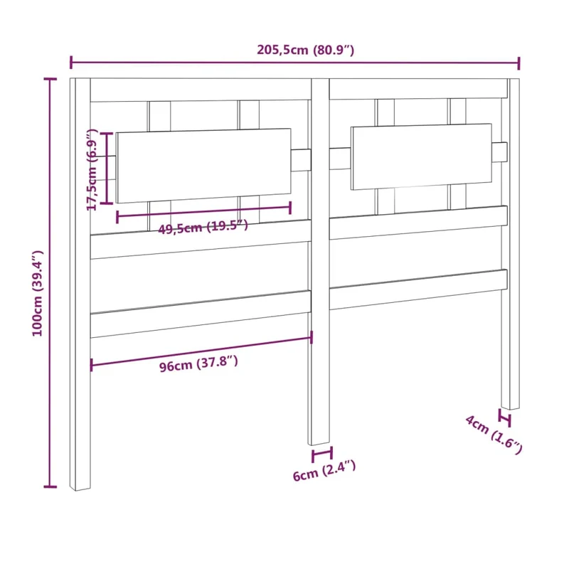 Tête de lit accessoire couchage chambre à coucher meuble 205,5 x 4 x 100 cm bois de pin blanc TDL0203734