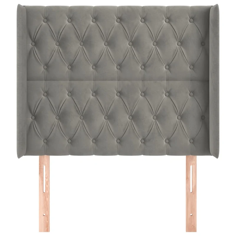 Tête de lit accessoire couchage chambre à coucher meuble capitonné avec rebord latéral 103 x 16 x 118/128 cm tissu velours gris clair TDL0205320