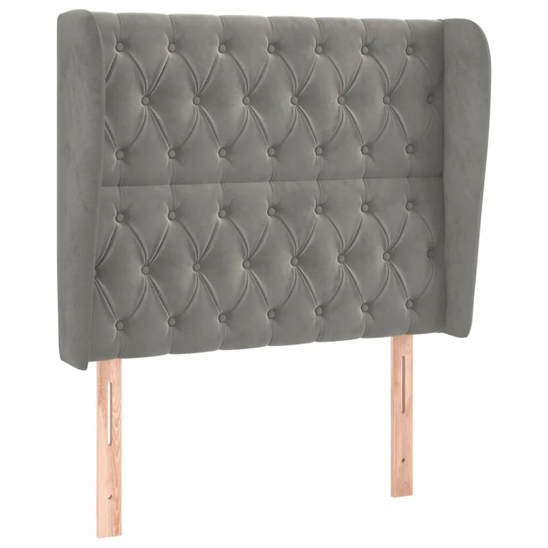 Tête de lit accessoire couchage chambre à coucher meuble capitonné avec rebord latéral 103 x 23 x 118/128 cm tissu velours gris clair TDL0205294