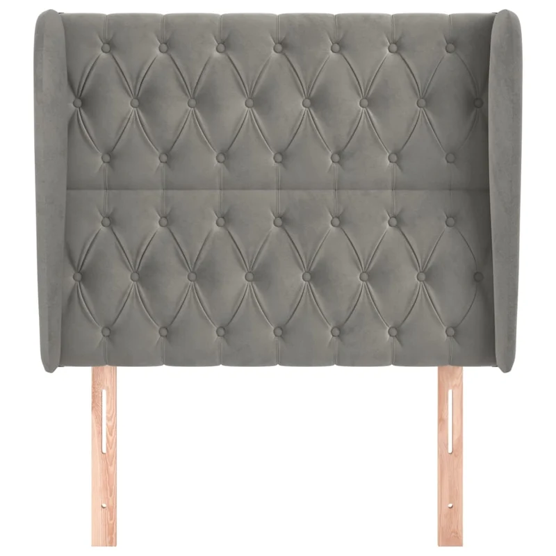 Tête de lit accessoire couchage chambre à coucher meuble capitonné avec rebord latéral 103 x 23 x 118/128 cm tissu velours gris clair TDL0205294