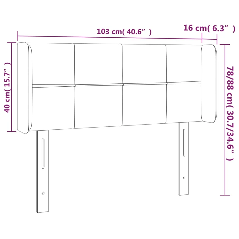 Tête de lit accessoire couchage chambre à coucher meuble avec rebord latéral 103 x 16 x 78/88 cm tissu velours gris clair TDL0205306