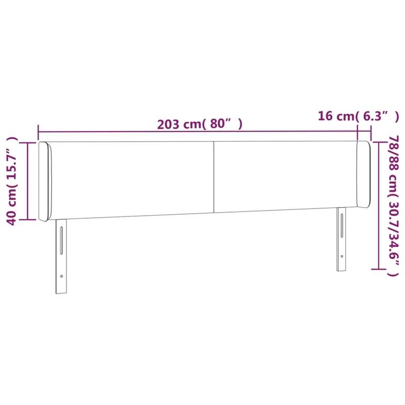 Tête de lit accessoire couchage chambre à coucher meuble avec rebord latéral 203 x 16 x 78/88 cm tissu velours gris foncé TDL0204937