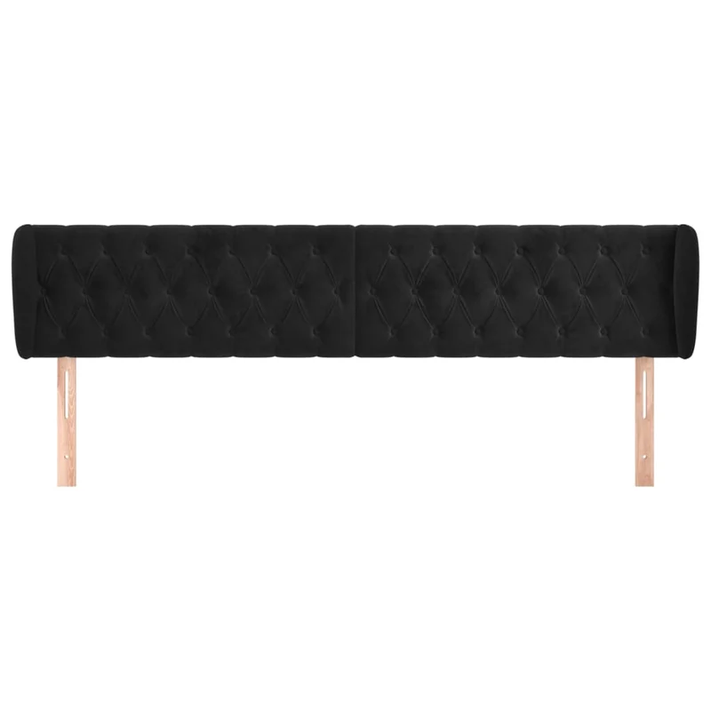 Tête de lit accessoire couchage chambre à coucher meuble capitonné avec rebord latéral 203 x 23 x 78/88 cm Tissu velours noir TDL0204473