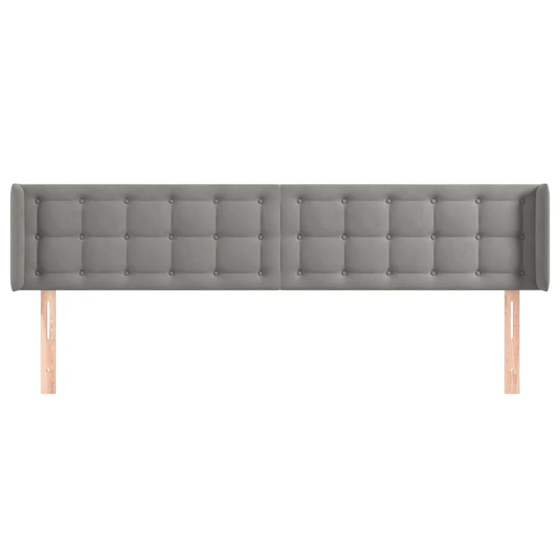 Tête de lit accessoire couchage chambre à coucher meuble capitonné avec rebord latéral 203 x 16 x 78/88 cm tissu velours gris clair TDL0205178