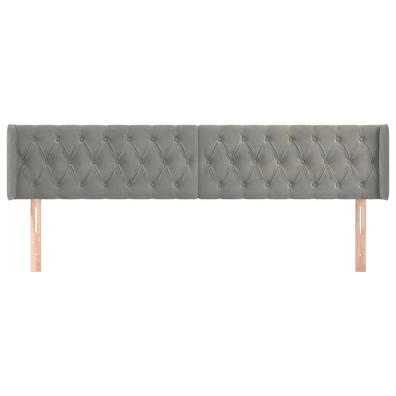 Tête de lit accessoire couchage chambre à coucher meuble capitonné avec rebord latéral 203 x 16 x 78/88 cm tissu velours gris clair TDL0205176