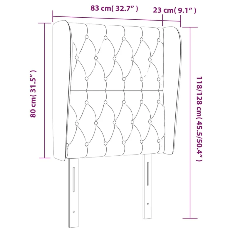 Tête de lit accessoire couchage chambre à coucher meuble capitonné avec rebord latéral 83 x 23 x 118/128 cm tissu gris foncé TDL0204893