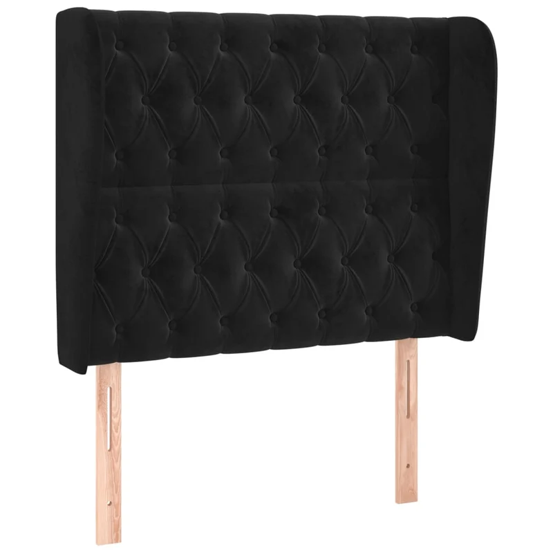Tête de lit accessoire couchage chambre à coucher meuble capitonné avec rebord latéral 103 x 23 x 118/128 cm Tissu velours noir TDL0204603