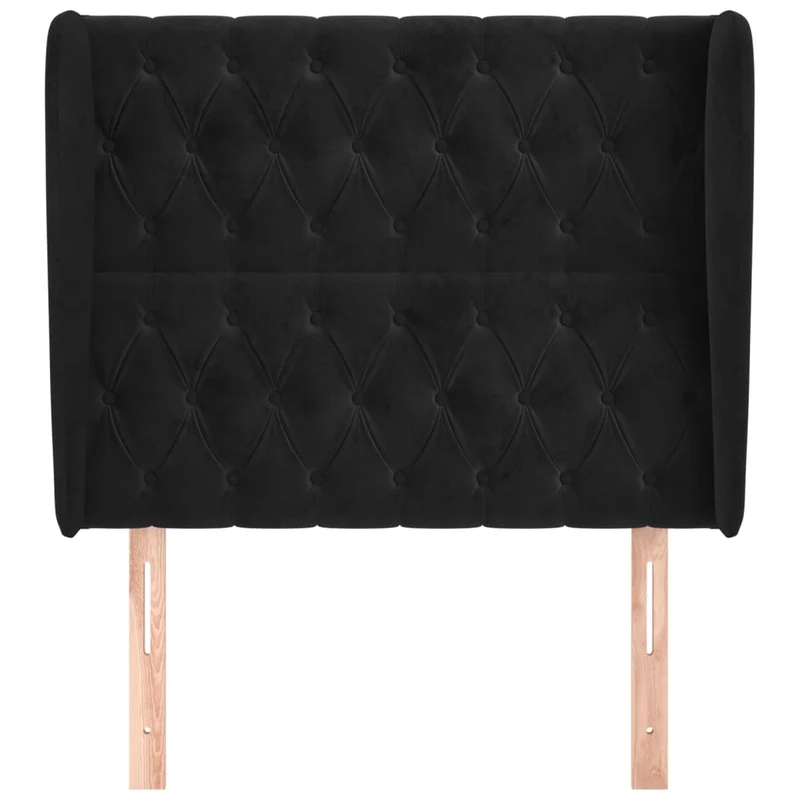Tête de lit accessoire couchage chambre à coucher meuble capitonné avec rebord latéral 103 x 23 x 118/128 cm Tissu velours noir TDL0204603