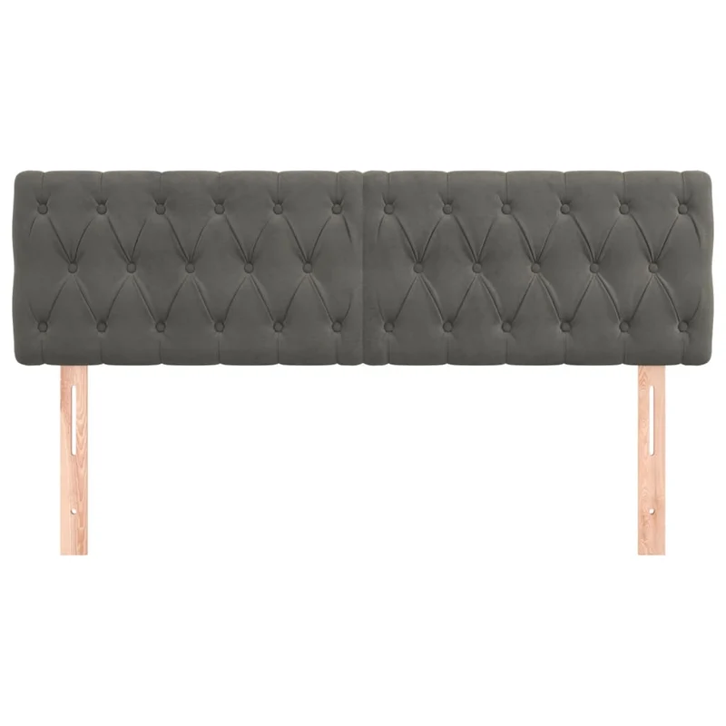 Tête de lit accessoire couchage chambre à coucher meuble capitonné 2 parties 80 x 7 x 78/88 cm tissu velours gris foncé TDL0206346