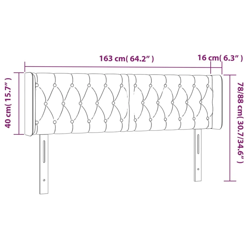 Tête de lit accessoire couchage chambre à coucher meuble capitonné avec rebord latéral 163 x 16 x 78/88 cm tissu gris clair TDL0205226