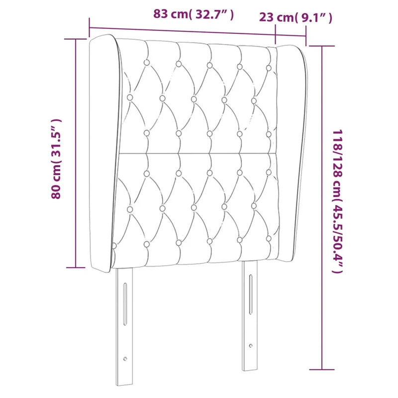 Tête de lit accessoire couchage chambre à coucher meuble capitonné avec rebord latéral 83 x 23 x 118/128 cm tissu gris clair TDL0205128