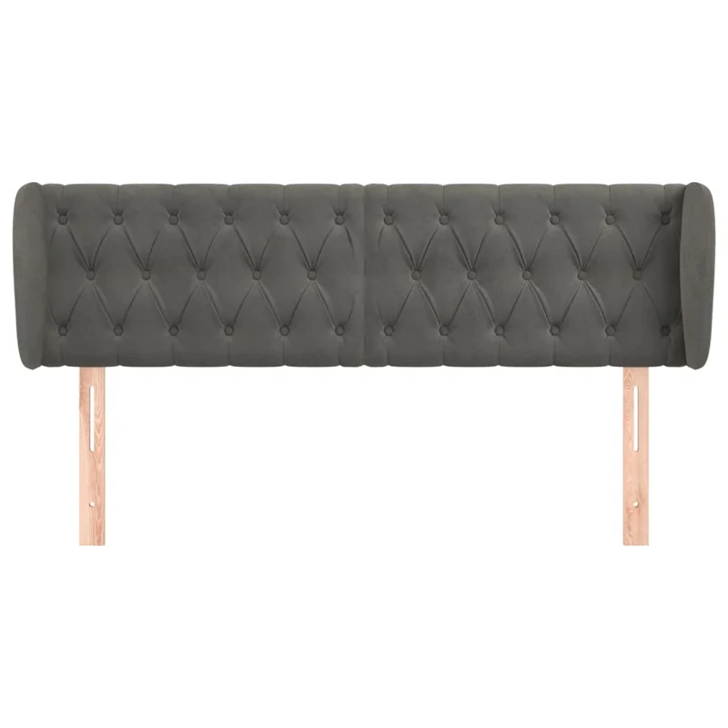 Tête de lit accessoire couchage chambre à coucher meuble capitonné avec rebord latéral 163 x 23 x 78/88 cm tissu velours gris foncé TDL0204969