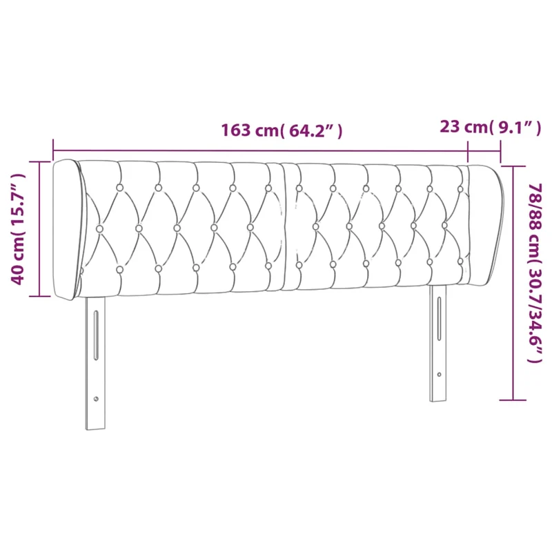 Tête de lit accessoire couchage chambre à coucher meuble capitonné avec rebord latéral 163 x 23 x 78/88 cm tissu velours gris foncé TDL0204969