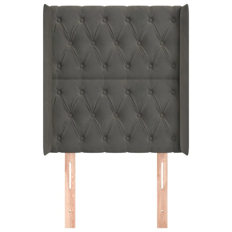 Tête de lit accessoire couchage chambre à coucher meuble capitonné avec rebord latéral 83 x 16 x 118/128 cm tissu velours gris foncé TDL0204909