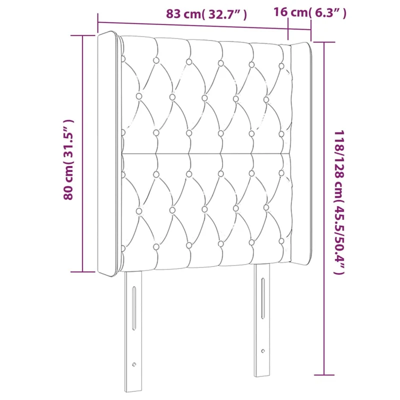 Tête de lit accessoire couchage chambre à coucher meuble capitonné avec rebord latéral 83 x 16 x 118/128 cm tissu velours gris foncé TDL0204909