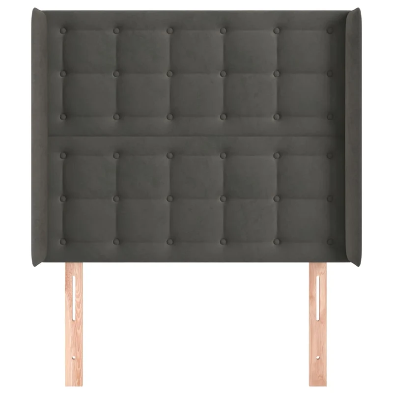Tête de lit accessoire couchage chambre à coucher meuble capitonné avec rebord latéral 103 x 16 x 118/128 cm tissu velours gris foncé TDL0205068
