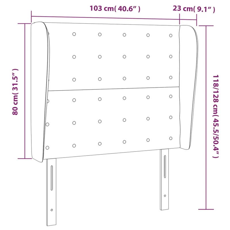 Tête de lit accessoire couchage chambre à coucher meuble capitonné avec rebord latéral 103 x 23 x 118/128 cm tissu velours gris foncé TDL0205044