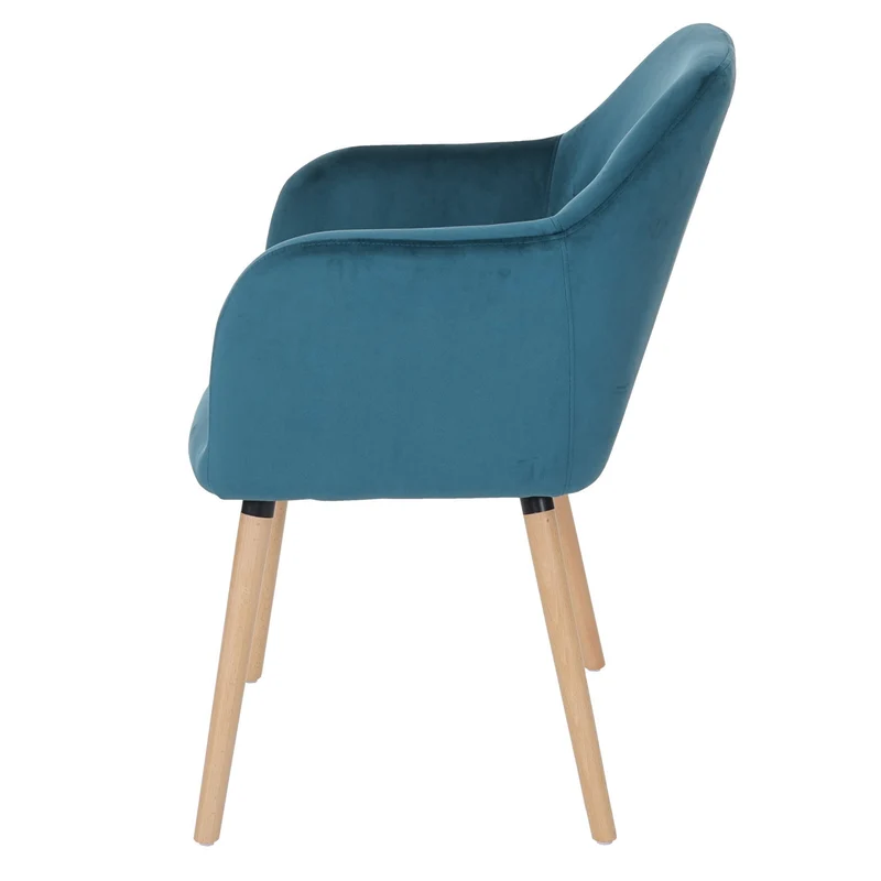 Chaise de salle à manger cuisine bureau coiffeuse style rétro en tissu velours bleu pétrole 04_0002371