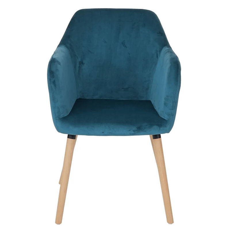Chaise de salle à manger cuisine bureau coiffeuse style rétro en tissu velours bleu pétrole 04_0002371