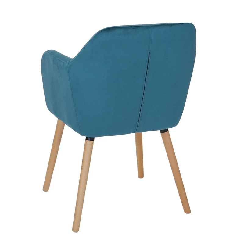 Chaise de salle à manger cuisine bureau coiffeuse style rétro en tissu velours bleu pétrole 04_0002371