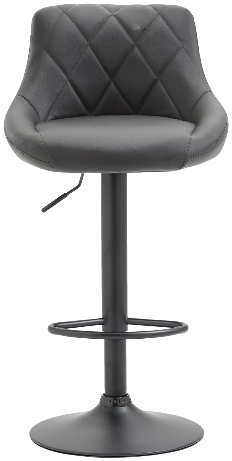 Tabouret de bar en synthétique gris pivotant avec repose-pieds métal noir coutures décoratives TDB10583