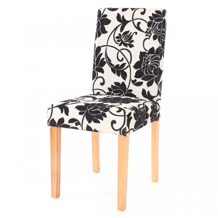 Lot de 6 chaises de salle à manger en tissu imprimé blanc&noir pieds clairs CDS04221