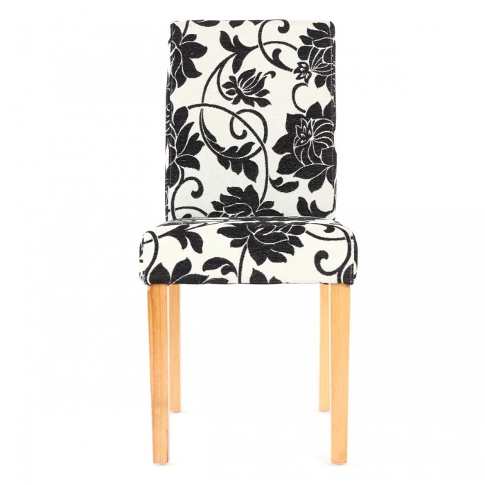 Lot de 6 chaises de salle à manger en tissu imprimé blanc&noir pieds clairs CDS04221