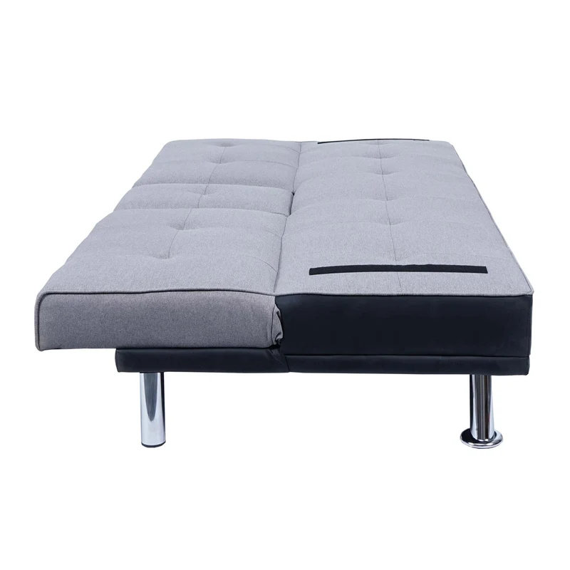Canapé 3 places canapé-lit avec porte-gobelet réglable 97x166cm en synthétique et tissu noir-gris clair 04_0004878
