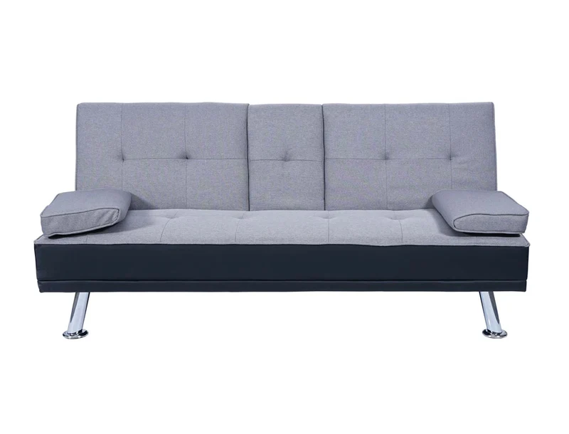 Canapé 3 places canapé-lit avec porte-gobelet réglable 97x166cm en synthétique et tissu noir-gris clair 04_0004878