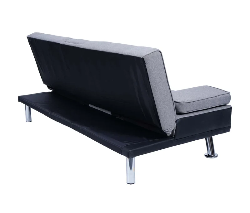 Canapé 3 places canapé-lit avec porte-gobelet réglable 97x166cm en synthétique et tissu noir-gris clair 04_0004878