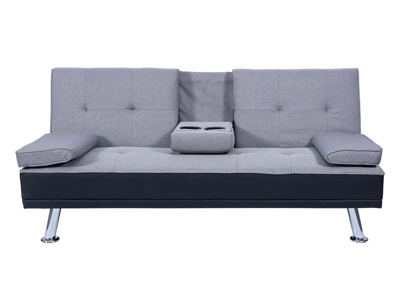 Canapé 3 places canapé-lit avec porte-gobelet réglable 97x166cm en synthétique et tissu noir-gris clair 04_0004878