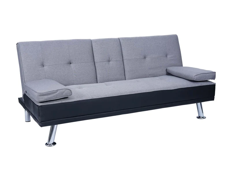 Canapé 3 places canapé-lit avec porte-gobelet réglable 97x166cm en synthétique et tissu noir-gris clair 04_0004878