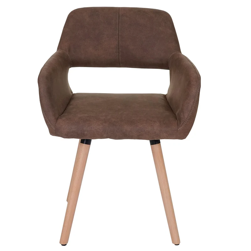 Chaise de salle à manger bureau visiteur design rétro en tissu marron pied en bois clair 04_0002152