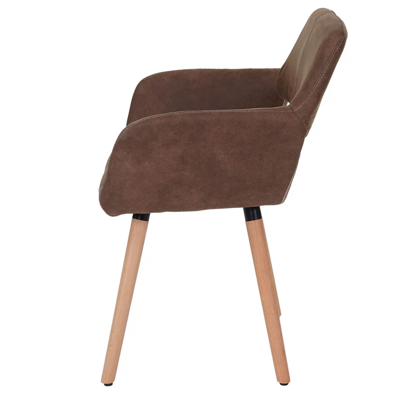 Chaise de salle à manger bureau visiteur design rétro en tissu marron pied en bois clair 04_0002152