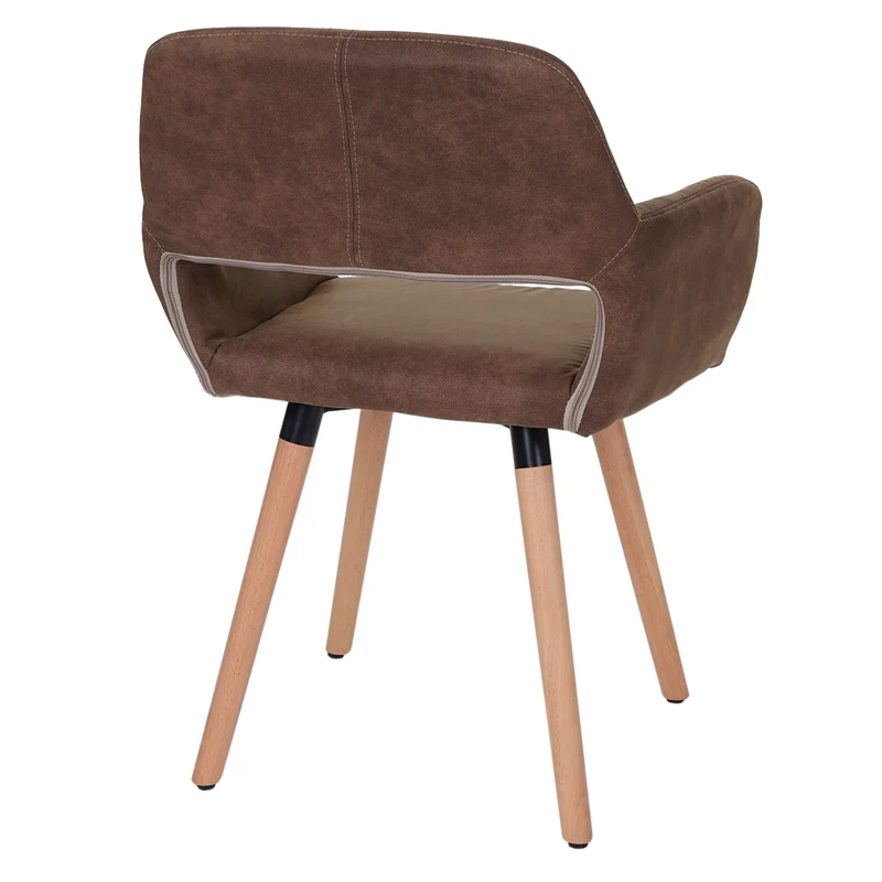 Chaise de salle à manger bureau visiteur design rétro en tissu marron pied en bois clair 04_0002152