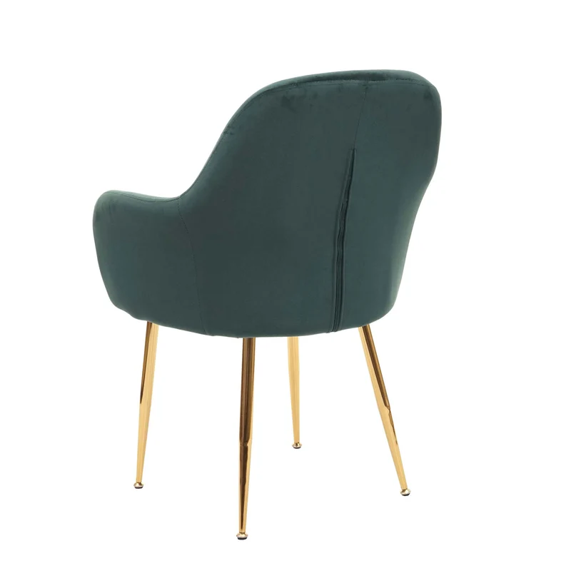 Lot de 2 chaises de salle à manger design rétro en tissu velours vert pieds métal dorés 04_0000381