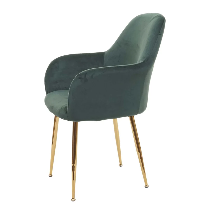 Lot de 2 chaises de salle à manger design rétro en tissu velours vert pieds métal dorés 04_0000381
