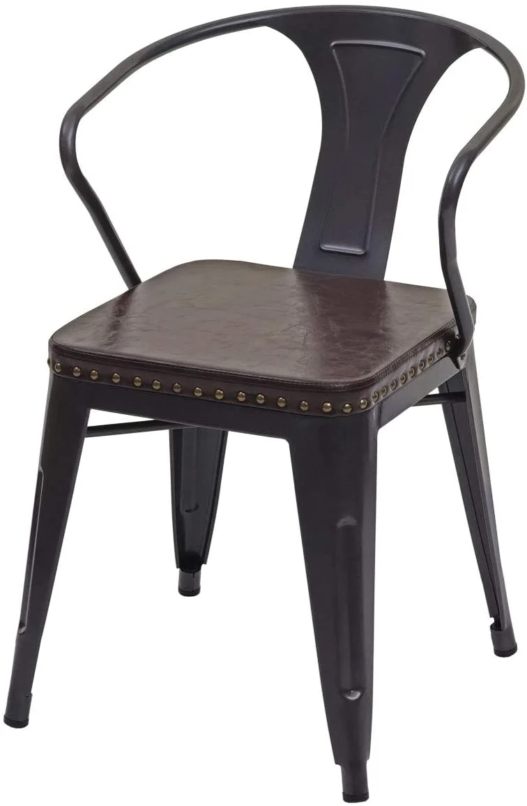 2x chaises de salle à manger cuisine en synthétique et métal style industrielle marron noir CDS04451