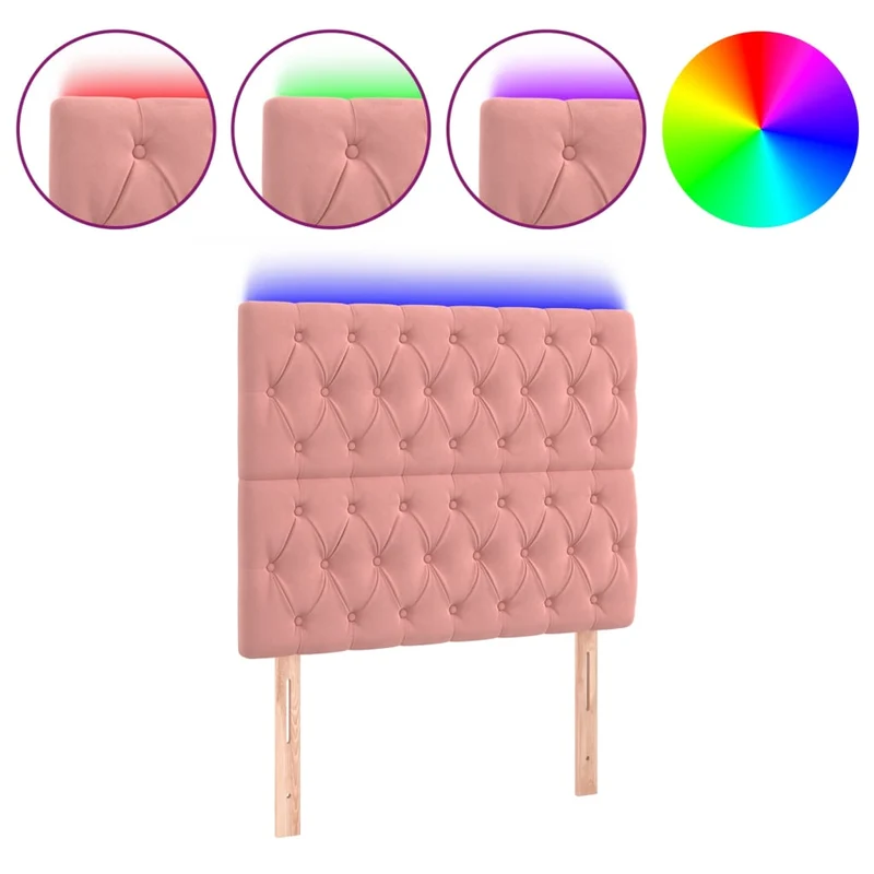Tête de lit accessoire couchage chambre à coucher meuble à LED 100 x 7 x 118/128 cm tissu velours rose TDL0200496