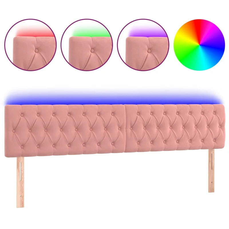Tête de lit accessoire couchage chambre à coucher meuble à LED 200 x 7 x 78/88 cm tissu velours rose TDL0200470
