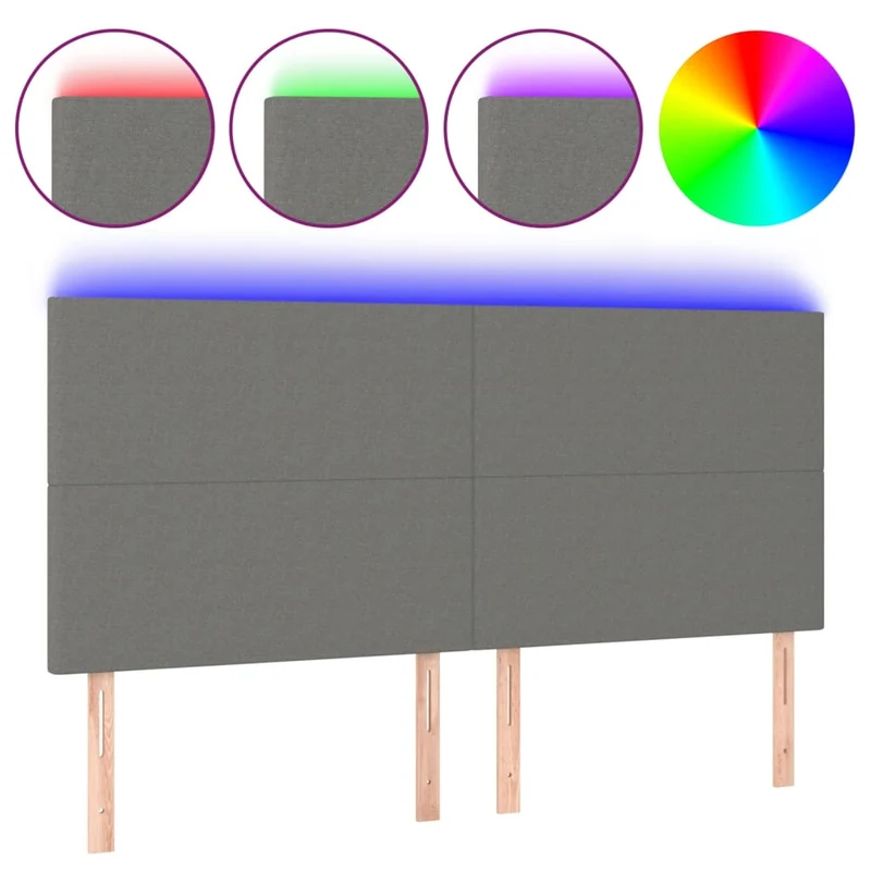 Tête de lit accessoire couchage chambre à coucher meuble à LED 200 x 5 x 118/128 cm tissu gris foncé TDL0201088