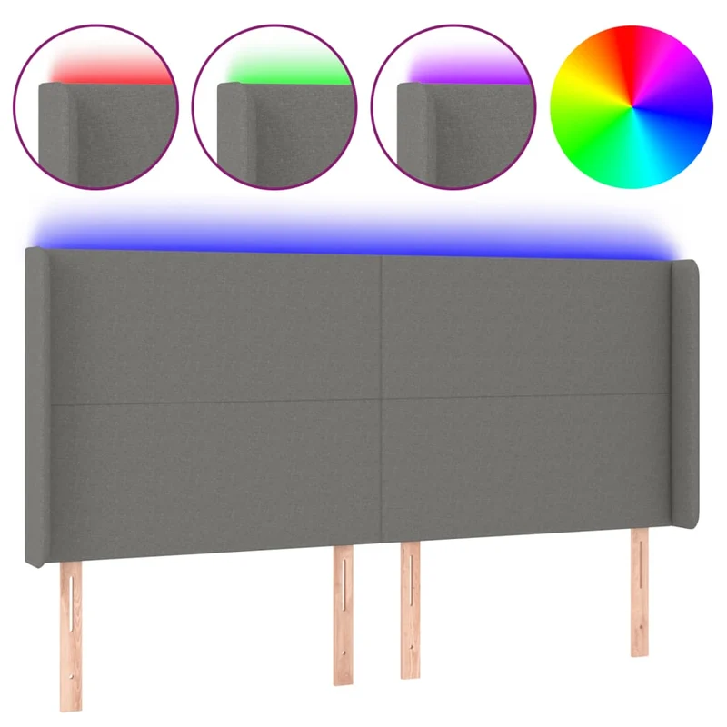 Tête de lit accessoire couchage chambre à coucher meuble à LED 203 x 16 x 118/128 cm tissu gris foncé TDL0201067