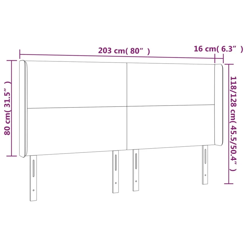 Tête de lit accessoire couchage chambre à coucher meuble à LED 203 x 16 x 118/128 cm tissu gris foncé TDL0201067