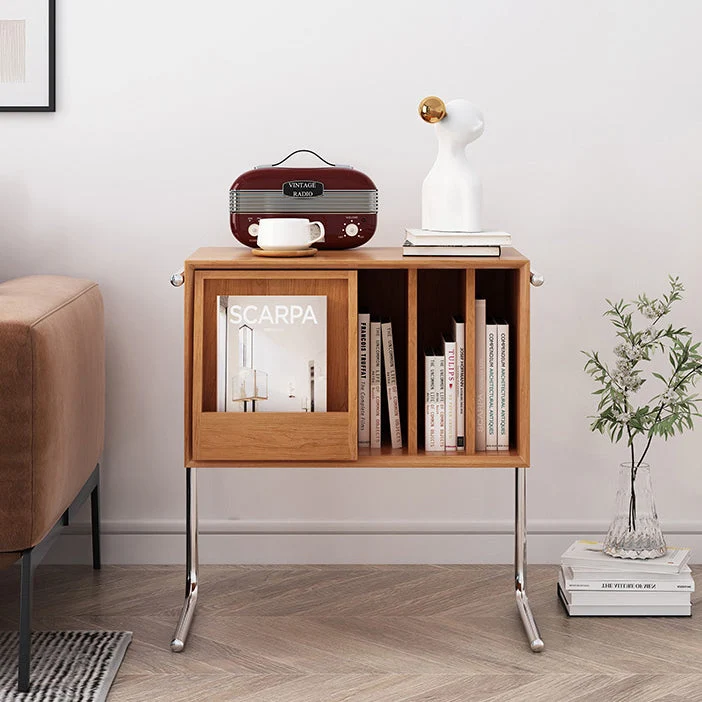 Contemporary Nordic Rectangular Pine Wood Plywood Stainless Steel End Table 2-Tier For Living Room