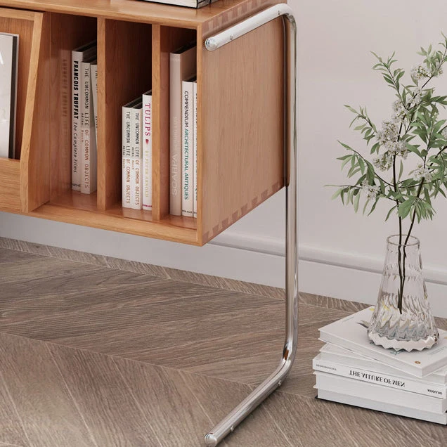 Contemporary Nordic Rectangular Pine Wood Plywood Stainless Steel End Table 2-Tier For Living Room